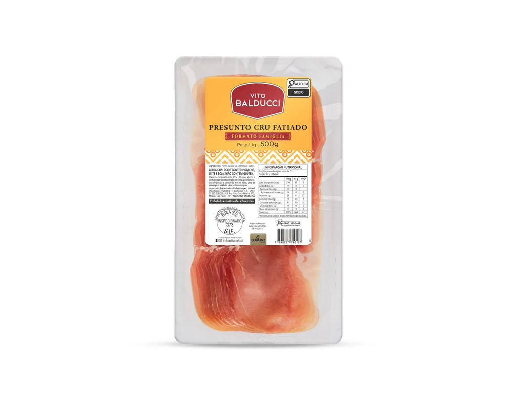 PARMA PRESUNTO CRU FATIADO ITALIANO VITO BALDUCCI 500 G (CX 5 PCT)